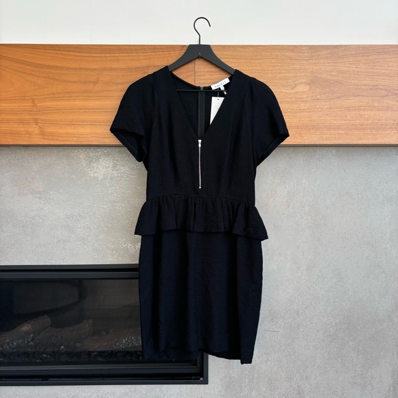 NWT Sandro Sheath Dress Black Peplum, Size 3/ US L-8 - Picture 1 of 13